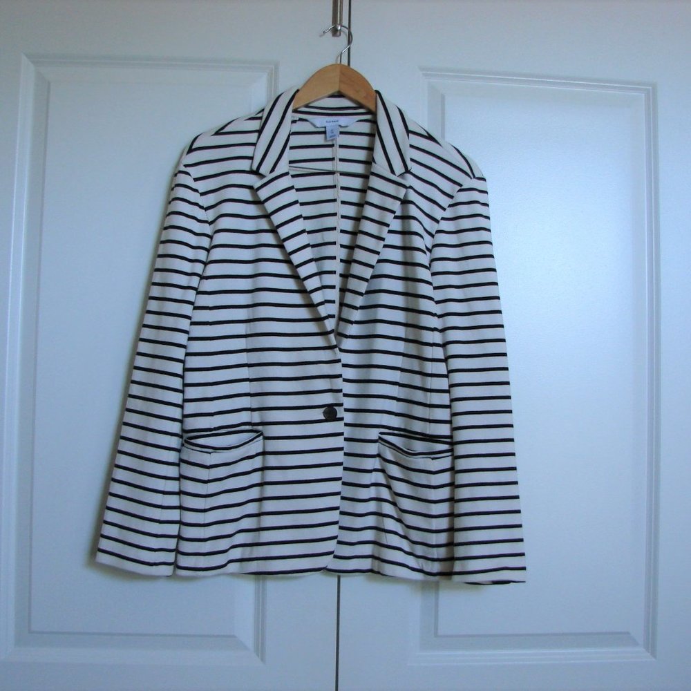 Old Navy Nautical White/Black Striped Cardigan Blazer Jacket